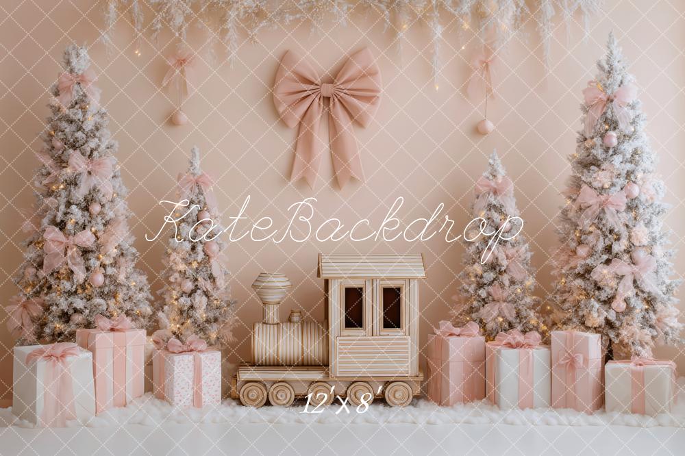 Kate Christmas Train Pink Trees Gifts Backdrop Designed by Patty Robert