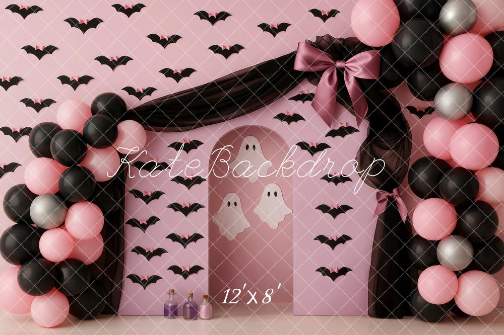 Kate Halloween Bats Ghosts Balloons Pink Backdrop Designed by Patty Robert