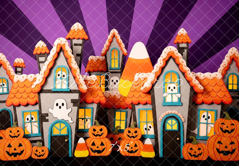 Kate Halloween Haunted Houses Ghosts Pumpkins Backdrop Designed by Patty Robert