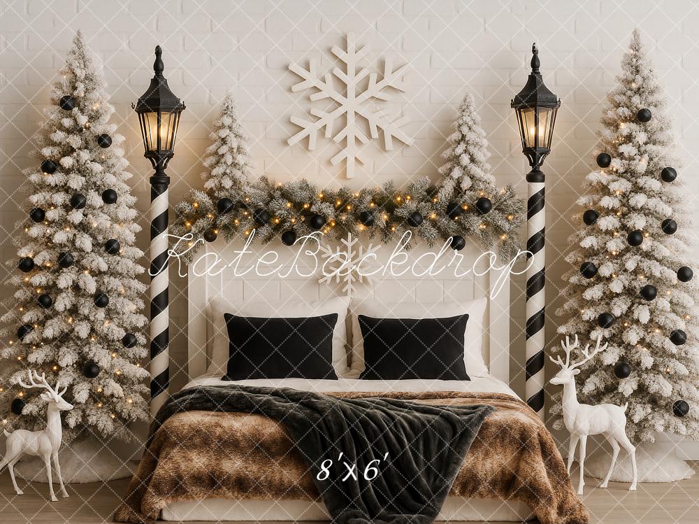 Kate Christmas Snowy Trees Lampposts Bed Backdrop Designed by Ashley Paul -UK
