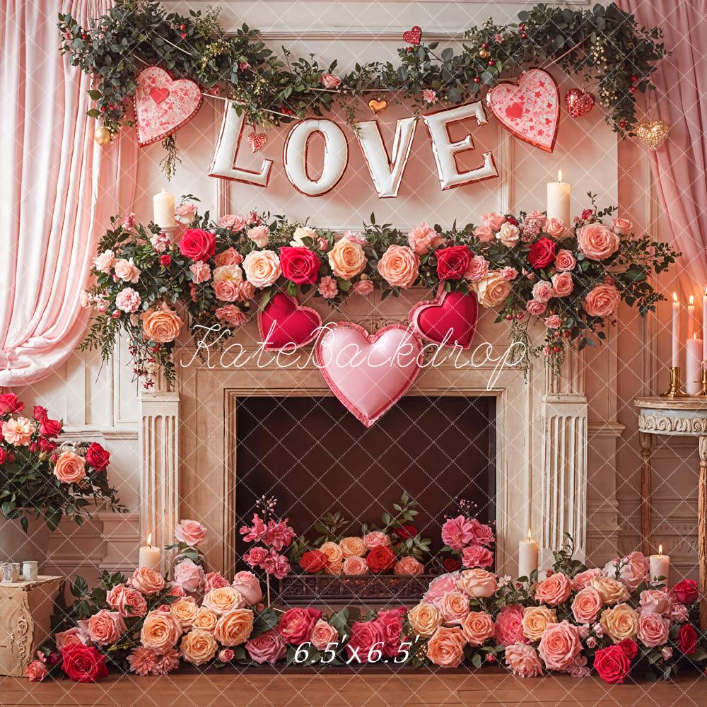 Kate Valentine Love Fireplace Roses Garland Backdrop Designed by Emetselch