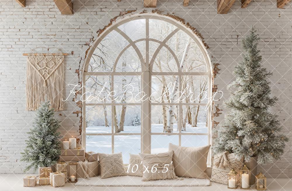 Kate Winter Arch Window Trees Fleece Backdrop Designed by Emetselch