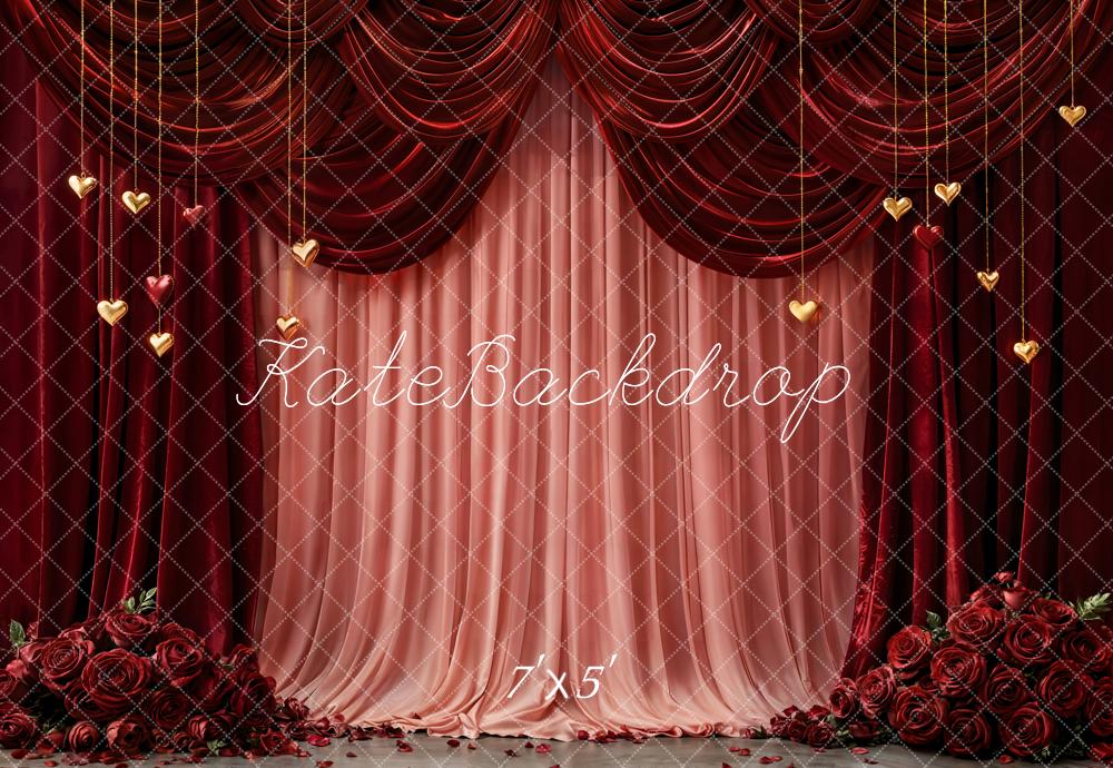 Kate Red Curtains Roses Hearts Backdrop Designed by Emetselch