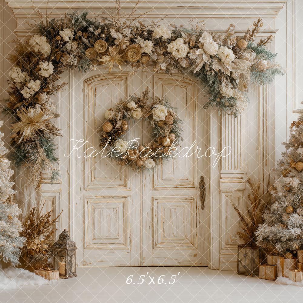 Kate Christmas Floral Arch Snowy Trees Backdrop Designed by Ashley Paul
