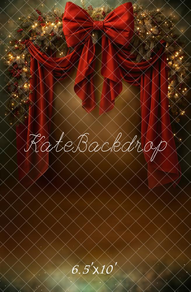 Kate Christmas Garland Red Drapes Bow Fleece Backdrop Designed by Chain Photography -UK