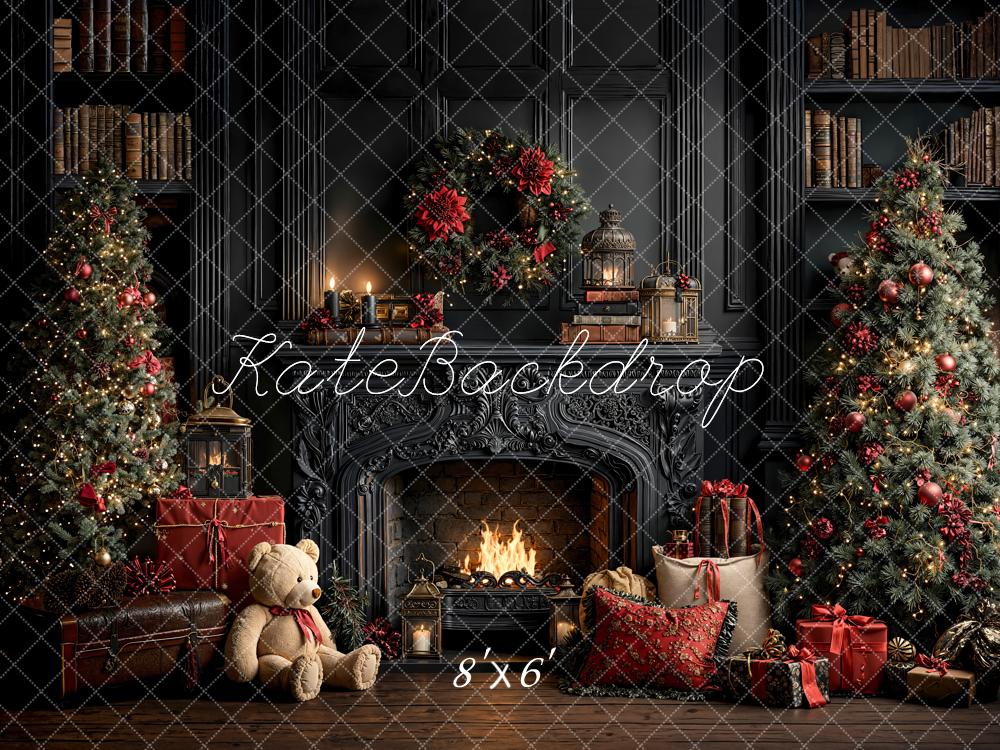 Kate Christmas Fireplace Christmas Trees Presents Fleece Backdrop Designed by Emetselch -UK