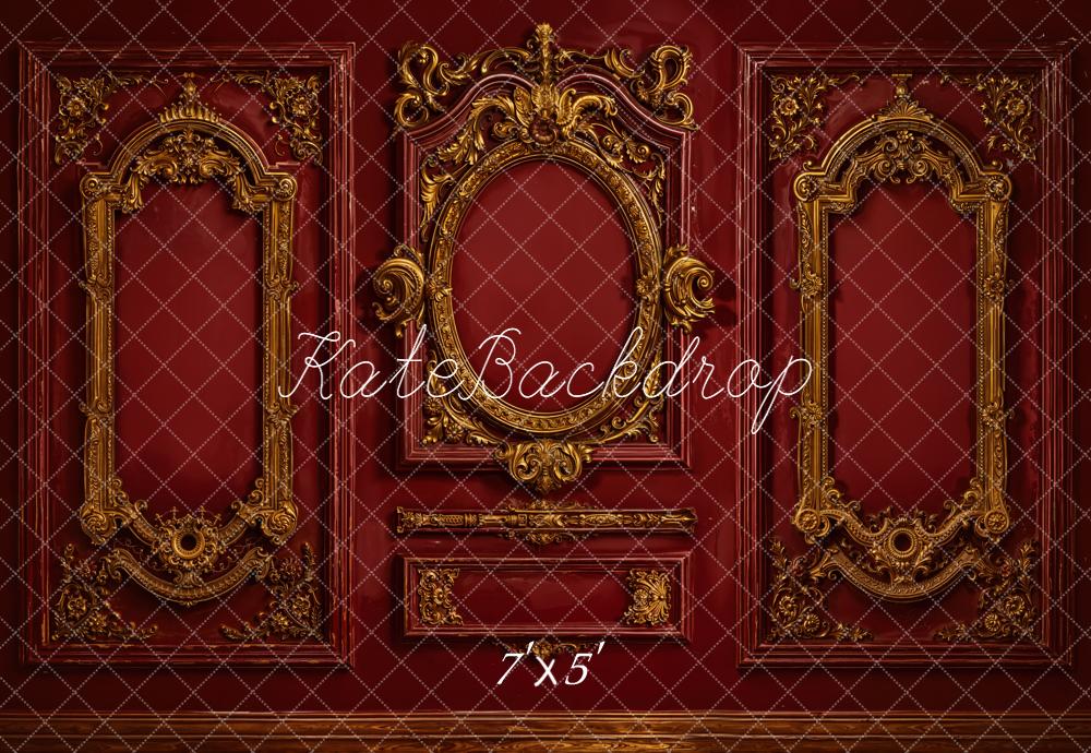Kate Vintage Wall Ornate Gold Moulding Red Backdrop Designed by Emetselch