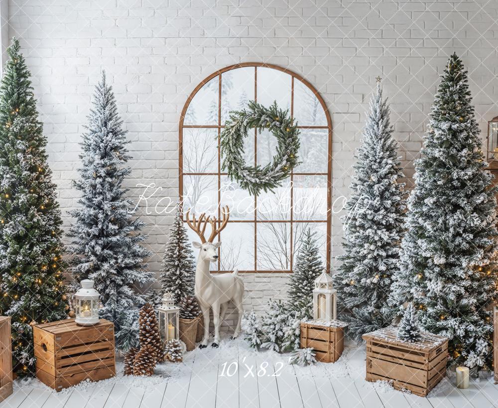 Kate Christmas Trees Window Fleece Backdrop Designed by Emetselch -UK