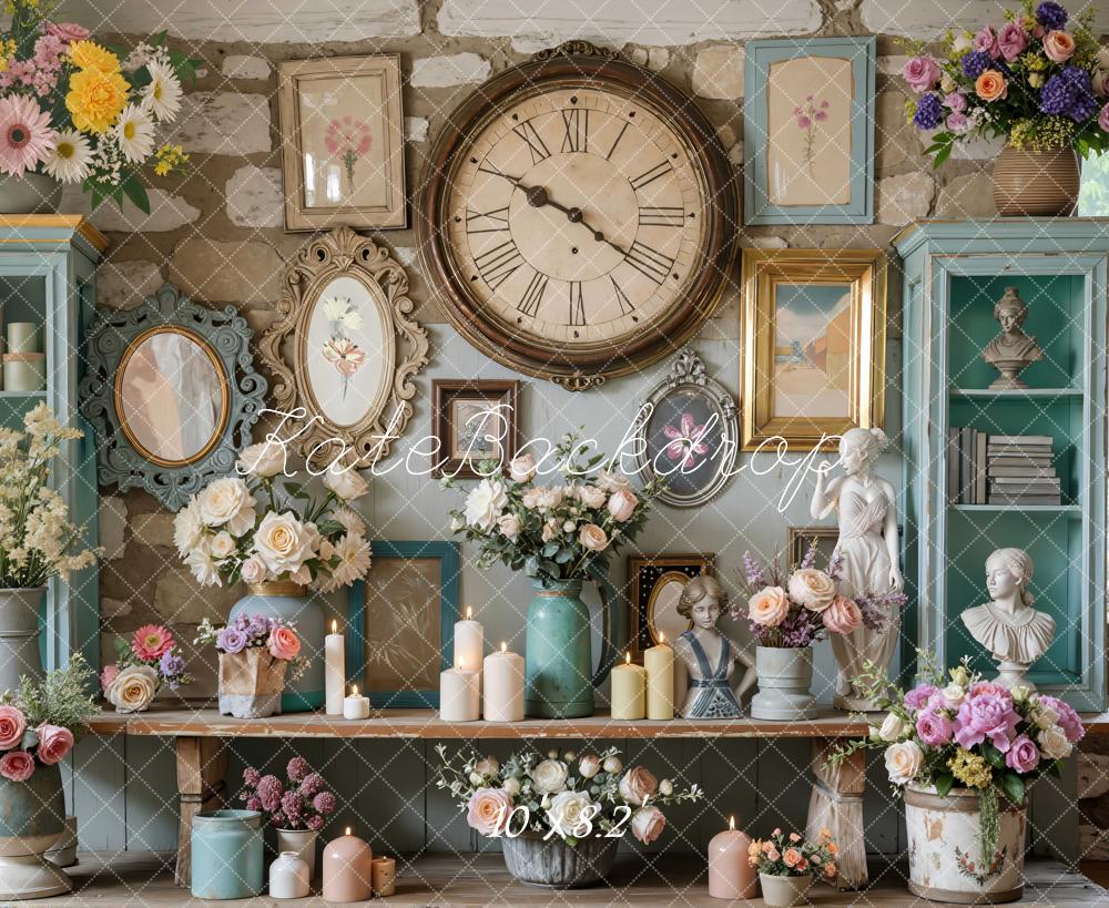 Kate Vintage Wall Flowers Candles Statues Backdrop Designed by Mini MakeBelieve -UK