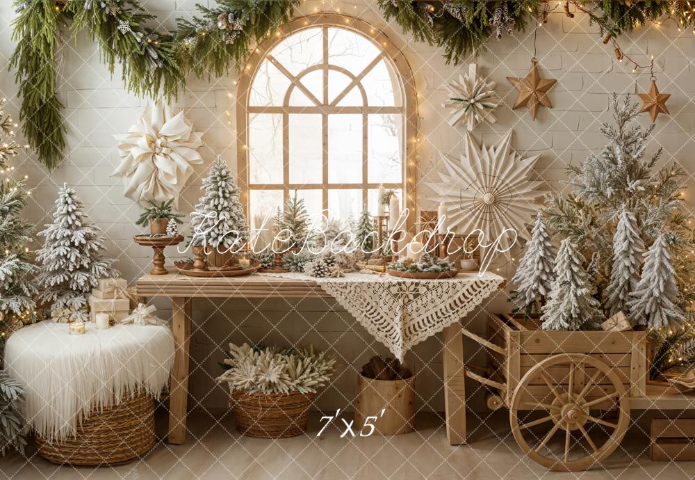 On Sale Kate Christmas Snowy Trees Wooden Cart Window Backdrop Designed by Emetselch