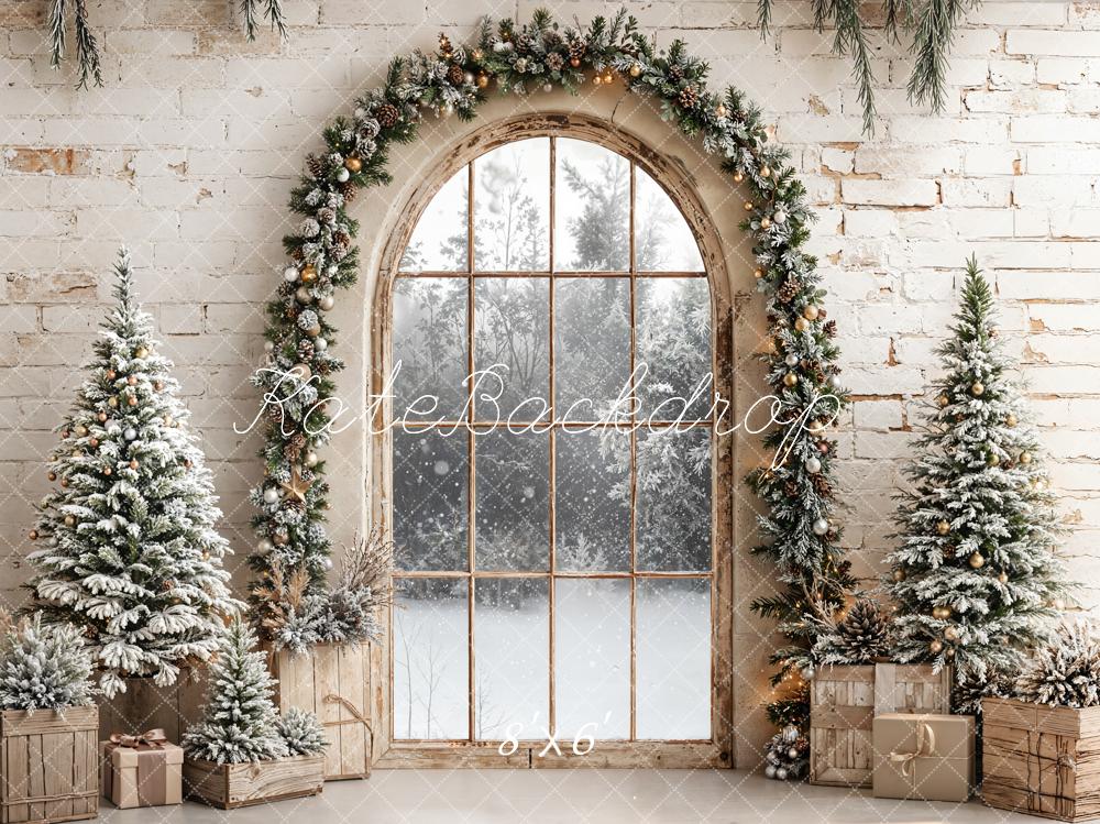 Kate Christmas Garland Arch Window Trees Fleece Backdrop Designed by Emetselch -UK