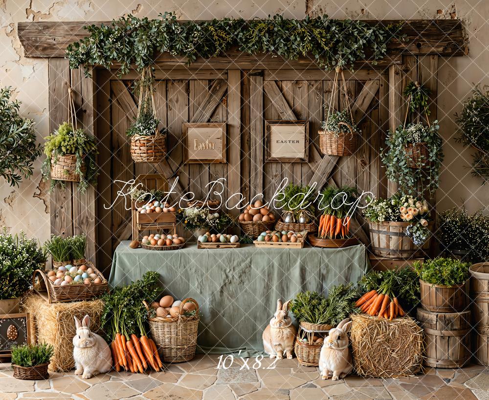 Kate Easter Barn Eggs Carrots Bunnies Greenery Backdrop Designed by Emetselch -UK