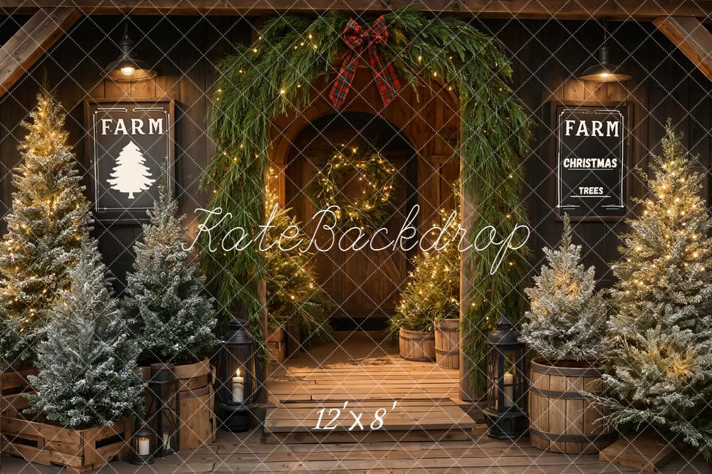 Kate Christmas Trees Wooden Porch Garland Backdrop Designed by Emetselch -UK