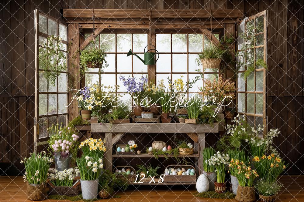 Kate Easter Eggs Spring Plants Rustic Window Backdrop Designed by Emetselch