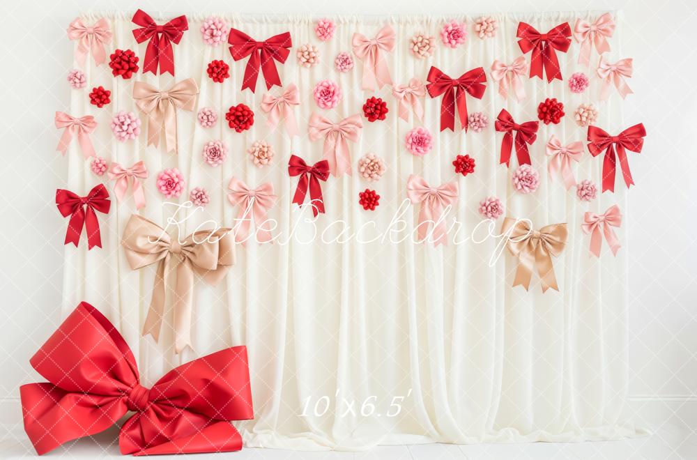 Kate Cream Curtain Red Pink Bows Backdrop Designed by Patty Robert