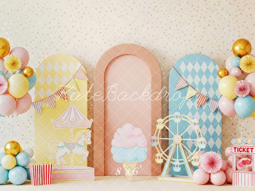 Kate Carousel Ferris Wheel Balloons Pastel Backdrop Designed by Patty Robert