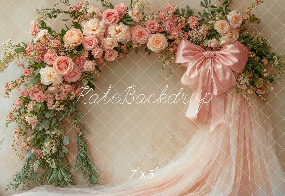 Kate Flower Arch Pink Roses Tulle Backdrop Designed by Emetselch
