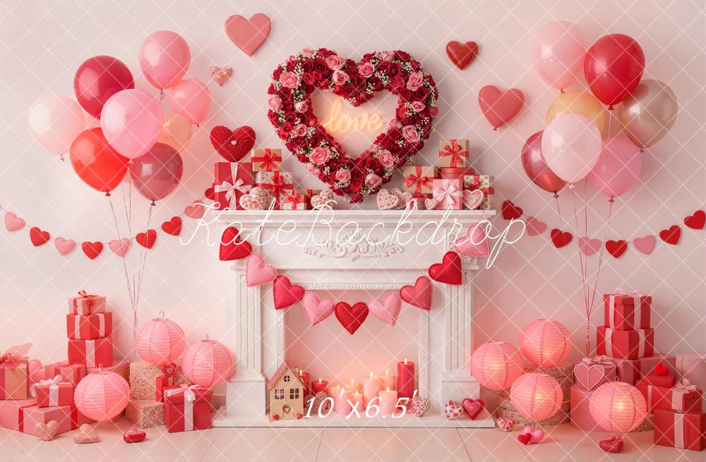 Kate Valentine Heart Wreath Balloons Fireplace Gifts Backdrop Designed by Emetselch -UK