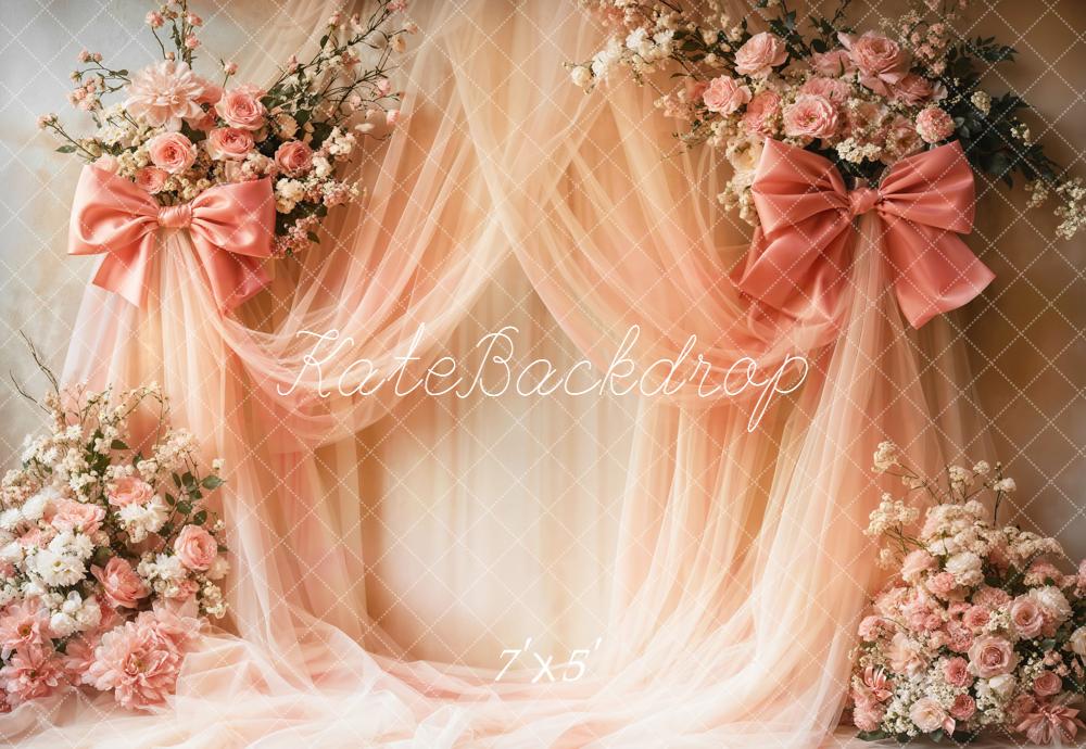 Kate Floral Arch Pink Bows Backdrop Designed by Emetselch