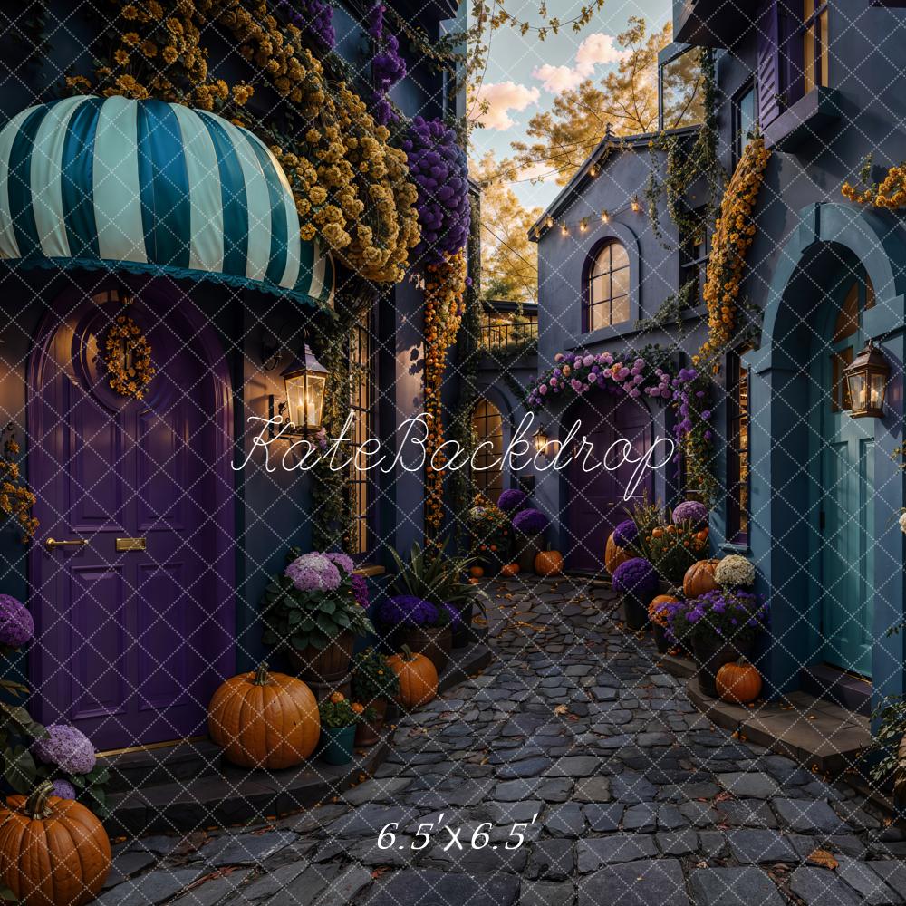 Kate Halloween Pumpkins Cobblestone Lane Backdrop Designed by Emetselch -UK