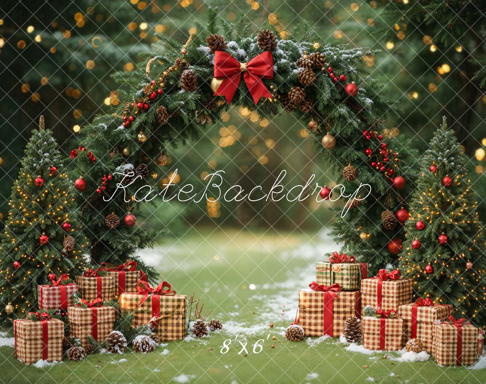 Kate Christmas Tree Arch Presents Forest Fleece Backdrop Designed by Emetselch -UK