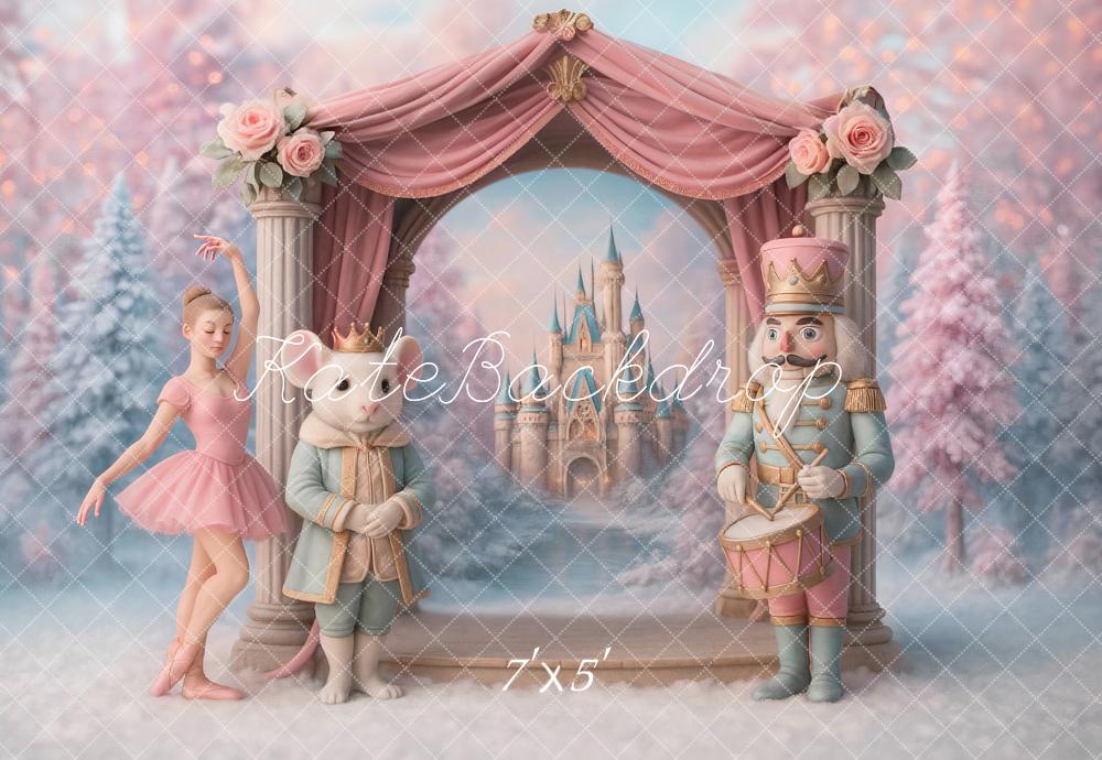 Kate Nutcracker Stage Castle Floral Arch Pink Backdrop Designed by Ashley Paul -UK