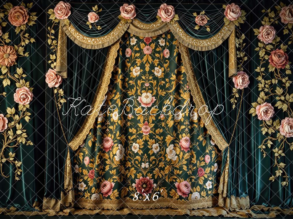 Kate Vintage Curtain Gold Floral Rose Backdrop Designed by Mini MakeBelieve -UK