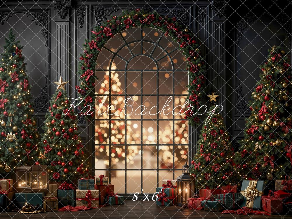 Kate Christmas Trees Garland Window Bokeh Fleece Backdrop Designed by Emetselch -UK