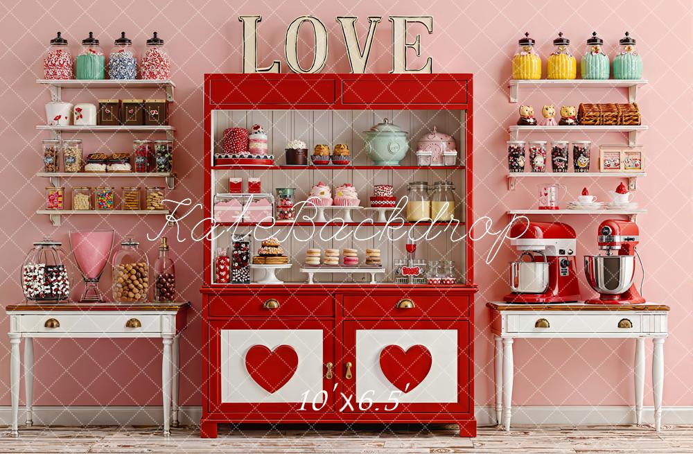 Kate Valentine Sweet Shop Red Cabinet Heart Fleece Backdrop Designed by Emetselch -UK