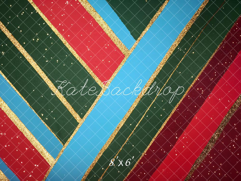 Kate Christmas Red Green Blue Diagonal Lines Fleece Backdrop Designed by Emetselch -UK