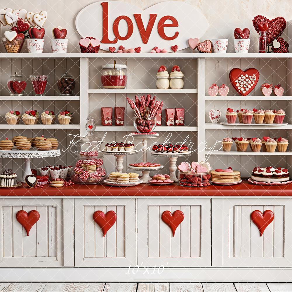 Kate Valentine's Day Sweets Cabinet Red Hearts Backdrop Designed by Emetselch