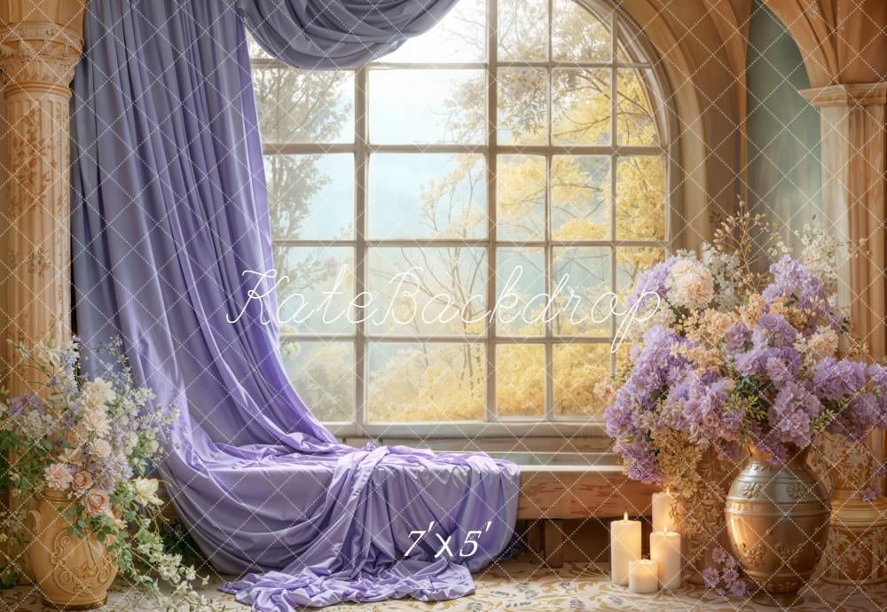 Kate Lavender Curtain Window Floral Candles Backdrop Designed by Emetselch -UK