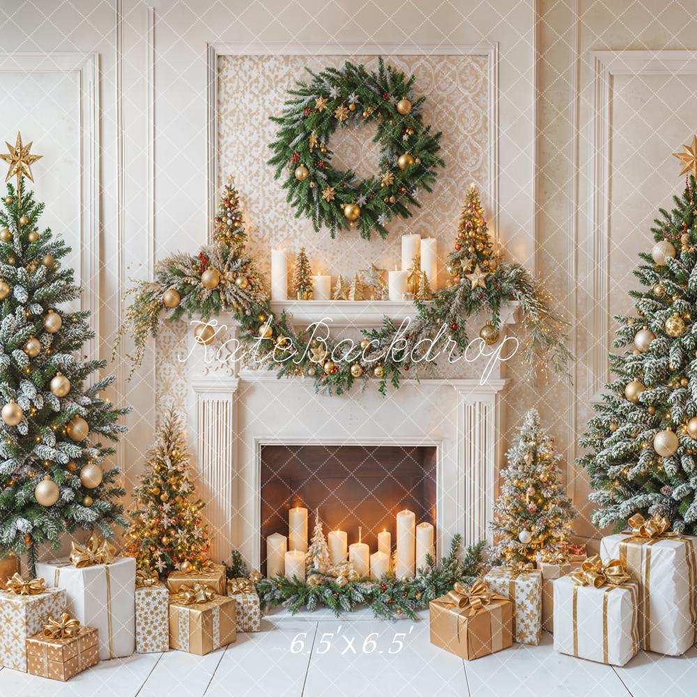 Kate Christmas Fireplace Wreath Trees Backdrop Designed by Emetselch