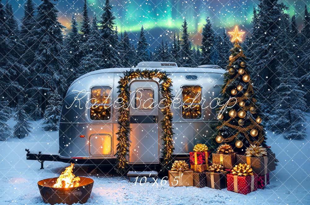 Kate Christmas Caravan Tree Snowy Forest Backdrop Designed by Mini MakeBelieve -UK