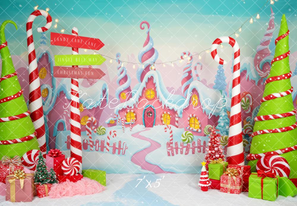 Kate Christmas Candy Cane Gingerbread Houses Backdrop Designed by Patty Robert