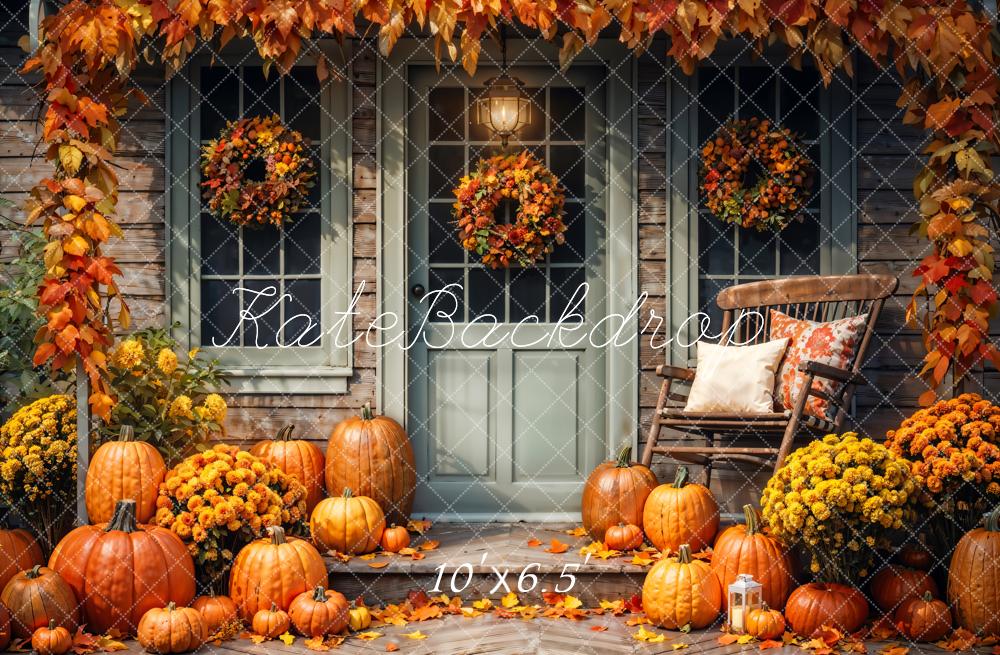 Kate Autumn Yard Pumpkin Wooden House Backdrop Designed by Chain Photography -UK