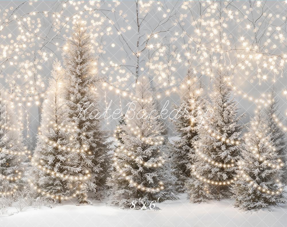 Kate Christmas Snowy Trees String Lights Fleece Backdrop Designed by Emetselch -UK