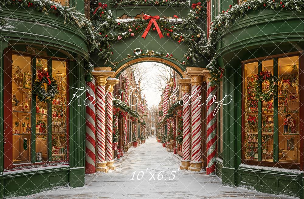 Kate Christmas Arch Candy Cane Shopfronts Fleece Backdrop Designed by Emetselch -UK