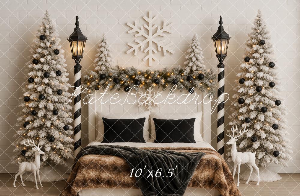 Kate Christmas Snowy Trees Lampposts Bed Backdrop Designed by Ashley Paul -UK