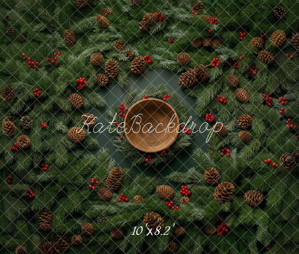 Kate Christmas Wreath Pinecones Bowl Fleece Backdrop Designed by Chain Photography