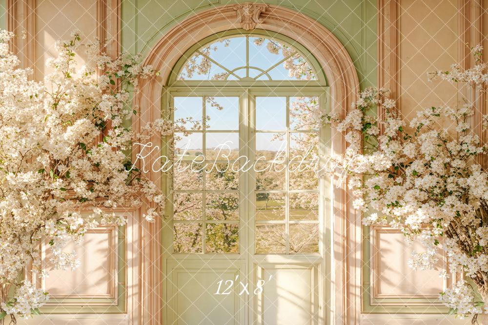 Kate Spring Arch Window Cherry Blossoms Fleece Backdrop Designed by Emetselch -UK