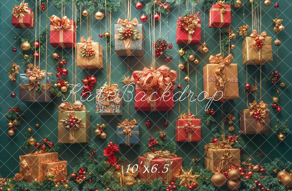 Kate Christmas Present Green Fleece Backdrop Designed by Emetselch -UK
