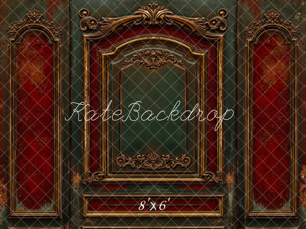 Kate Vintage Ornate Red Green Wall Fleece Backdrop Designed by Emetselch -UK
