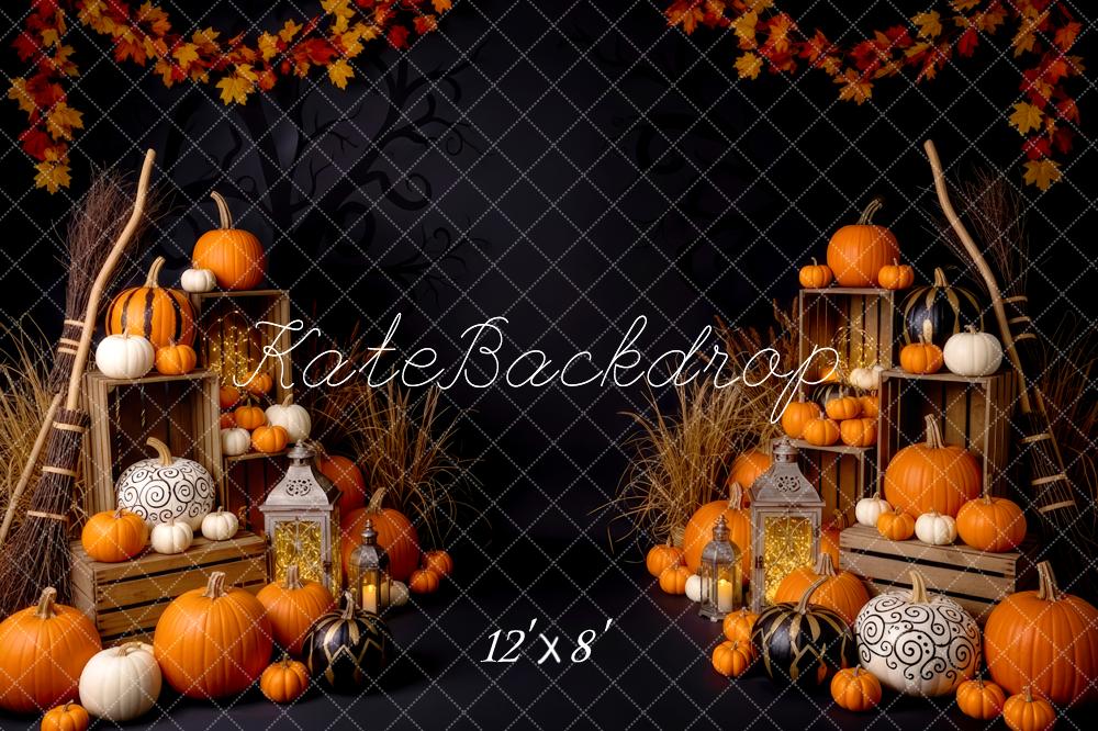 Kate Halloween Pumpkins Crates Autumn Leaves Backdrop Designed by Patty Robert