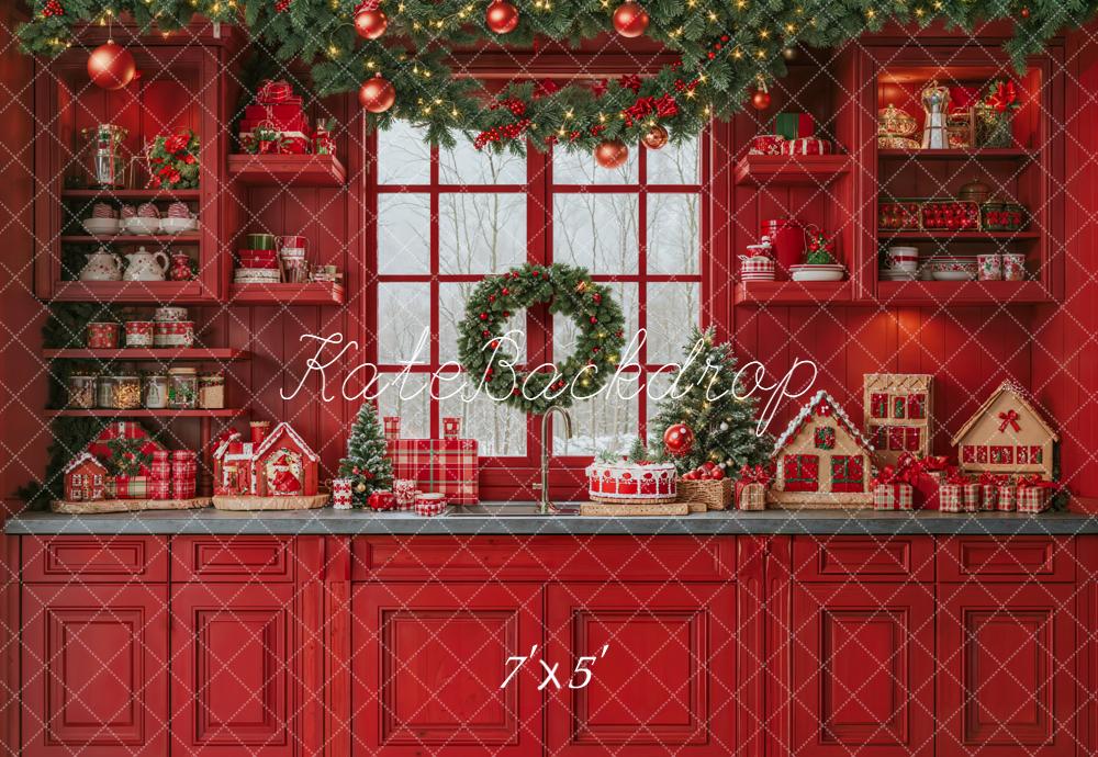 Kate Christmas Red Kitchen Garland Window Backdrop Designed by Emetselch -UK