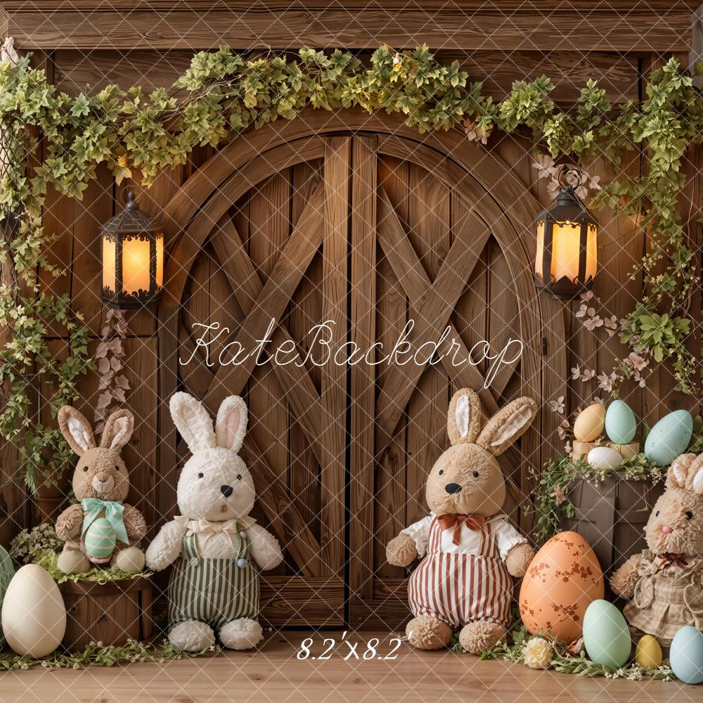 Kate Easter Bunny Eggs Rustic Door Backdrop Designed by Emetselch -UK
