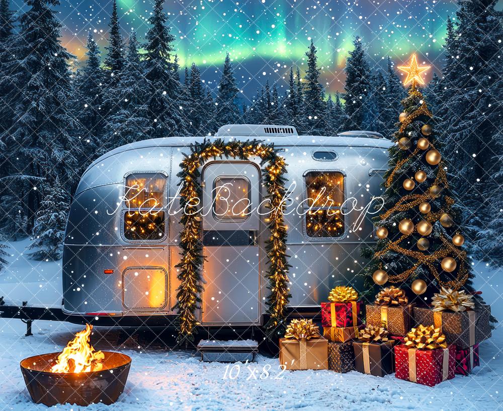 Kate Christmas Caravan Tree Snowy Forest Backdrop Designed by Mini MakeBelieve -UK