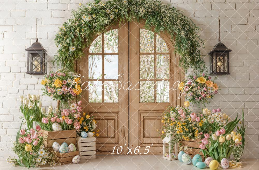 Kate Easter Eggs Arch Wooden Door Tulips Backdrop Designed by Emetselch