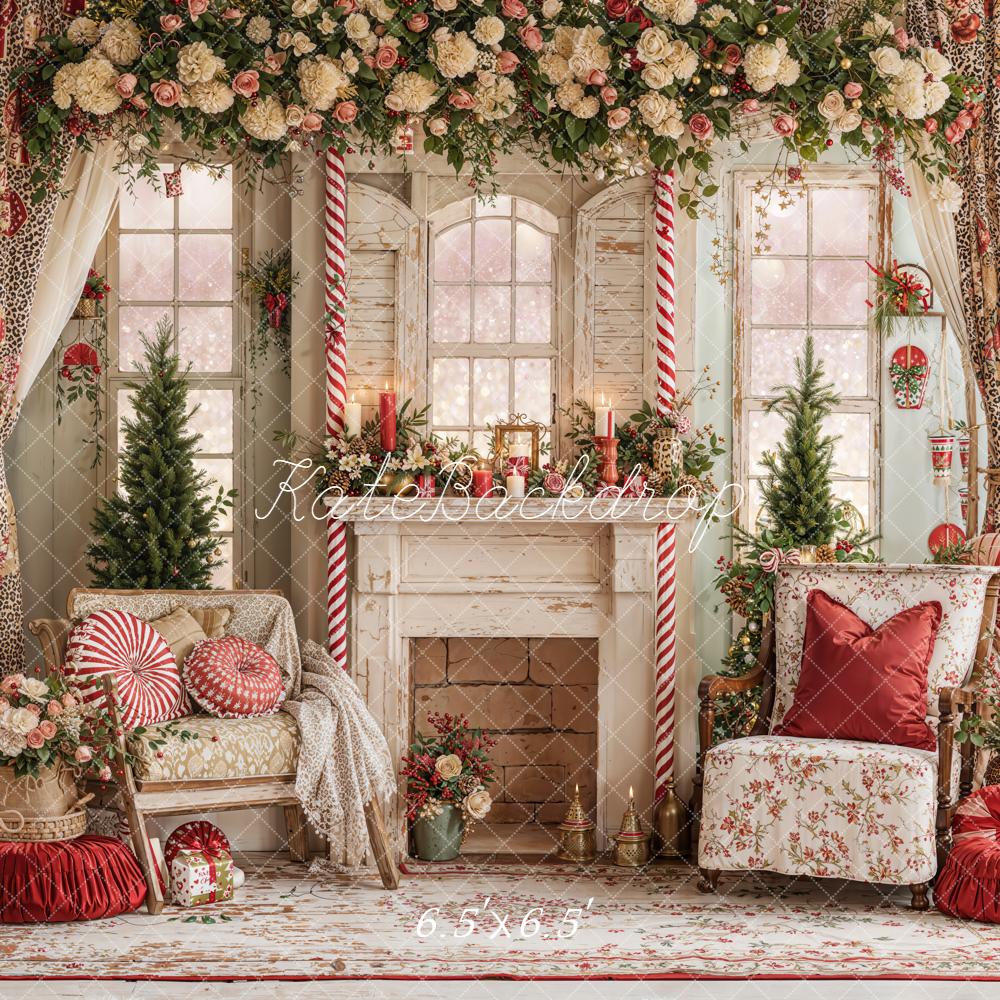 Kate Christmas Floral Fireplace Vintage Backdrop Designed by Emetselch -UK