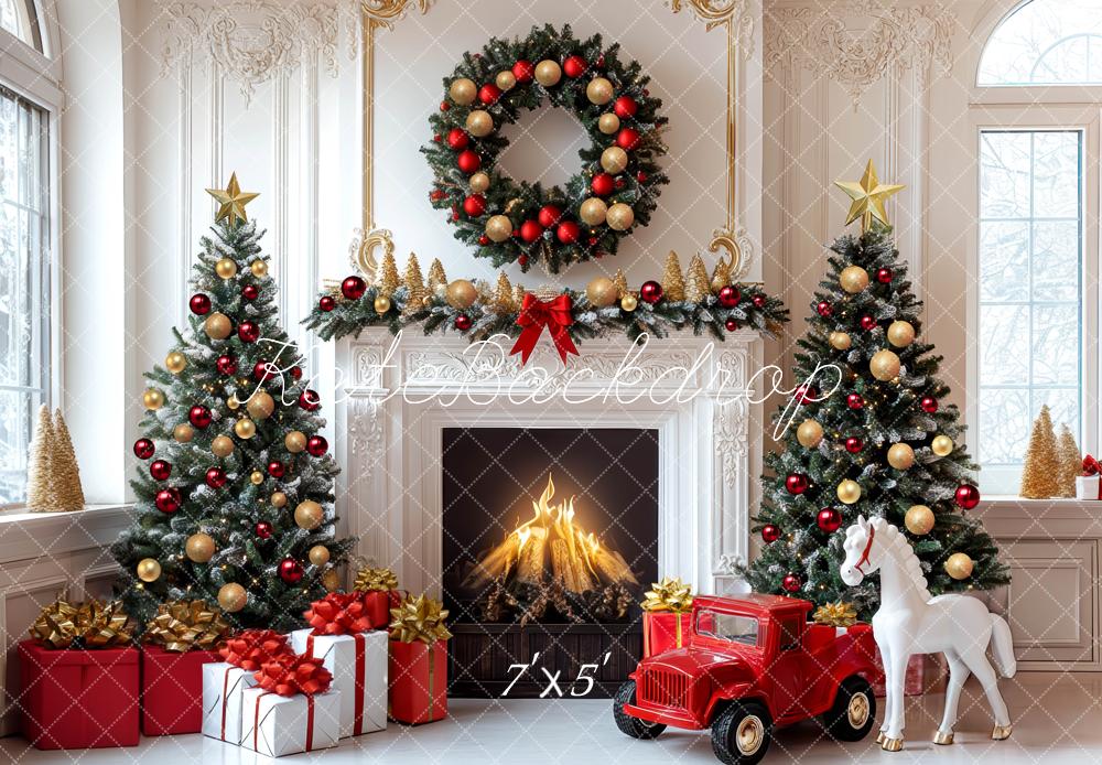 Kate Christmas Fireplace Room Backdrop Designed by Mini MakeBelieve